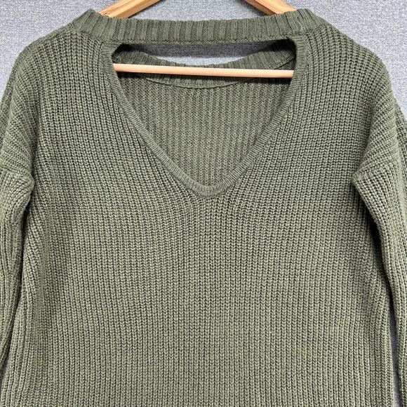 Vtg COTTON-ON Sweater Women's XS Green Knit Large Open Back Cut Out Long Sleeve - Picture 6 of 9